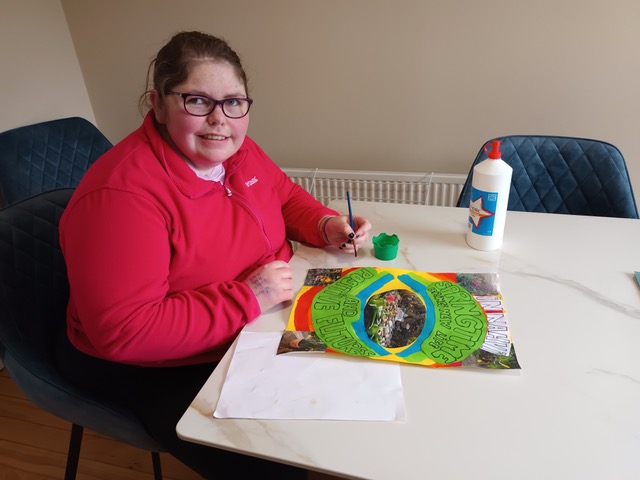 Here's Orlaith, from our NAHVI service, putting the finishing touches to a piece of artwork for display at our celebration event in Newry tomorrow. You can see people telling their personal stories on our Facebook livestream facebook.com/positivefuture… from 10.30am. #celebratepf