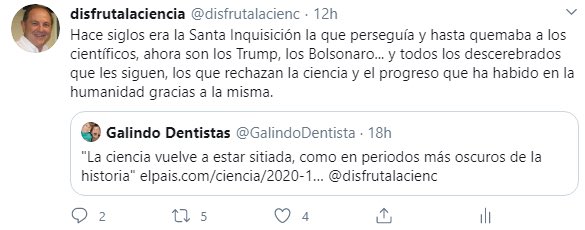 disfrutalacienc's tweet photo. Hace siglos era la Santa Inquisición la que perseguía y hasta quemaba a los científicos, ahora son los Trump, los Bolsonaro, los de VOX... y todos los descerebrados que les siguen, los que rechazan la ciencia y el progreso que ha habido en la humanidad gracias a la misma. https://t.co/bEBTqo4lb8