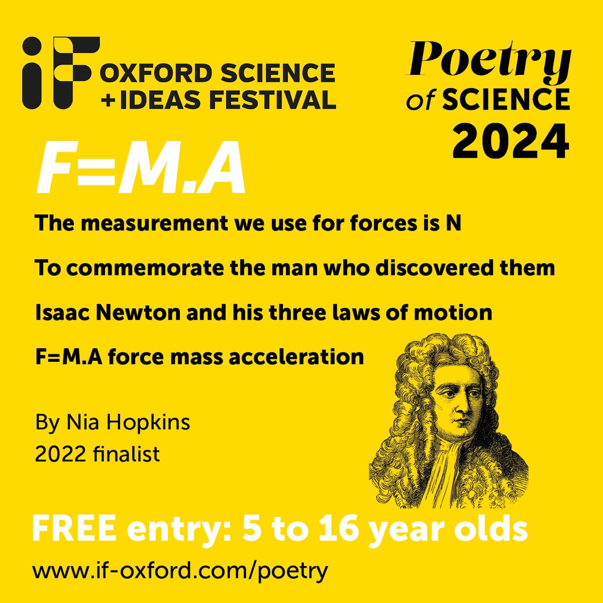 What's the formula to a winning poem? Experiment with poetry & science. The result could be a prize! See previous winners at if-oxford.com/poetry Closes 3 May @ClaireHamnett @ox_magazine @brookespoetry @youngpoetsnet @poetryschool @OxPoetryLibrary @poetrysociety @TORCHOxford