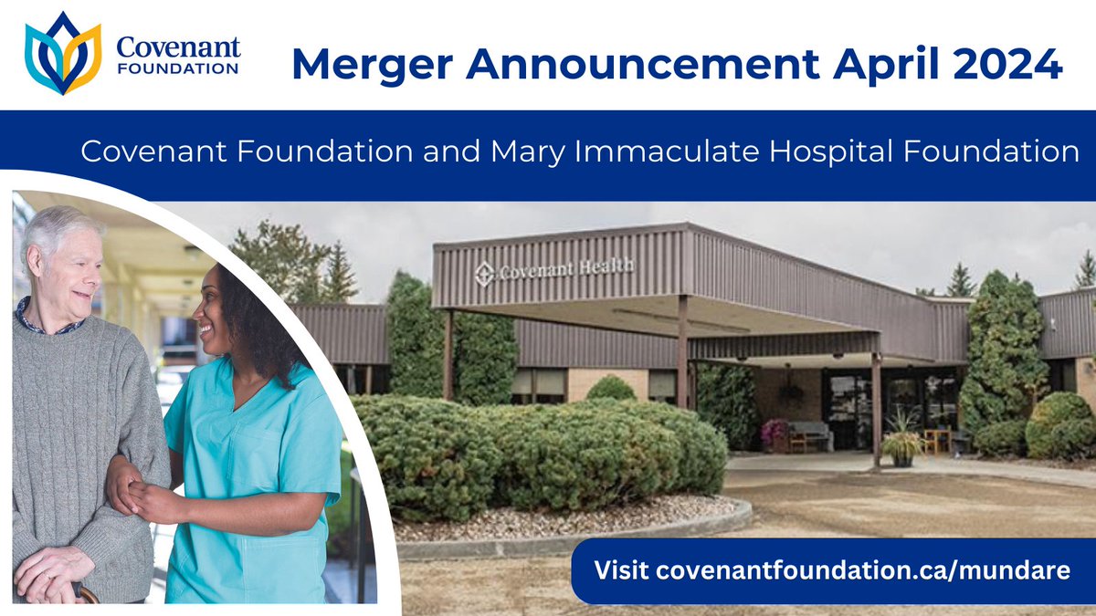 Exciting news! On April 1, 2024, Covenant Foundation merges with Mary Immaculate Hospital Foundation in #Mundare. Funds raised locally will now stay local, advancing care for #seniors and #ContinuingCare residents. Learn more at covenantfoundation.ca/mundare #RuralHealth @CovenantCA