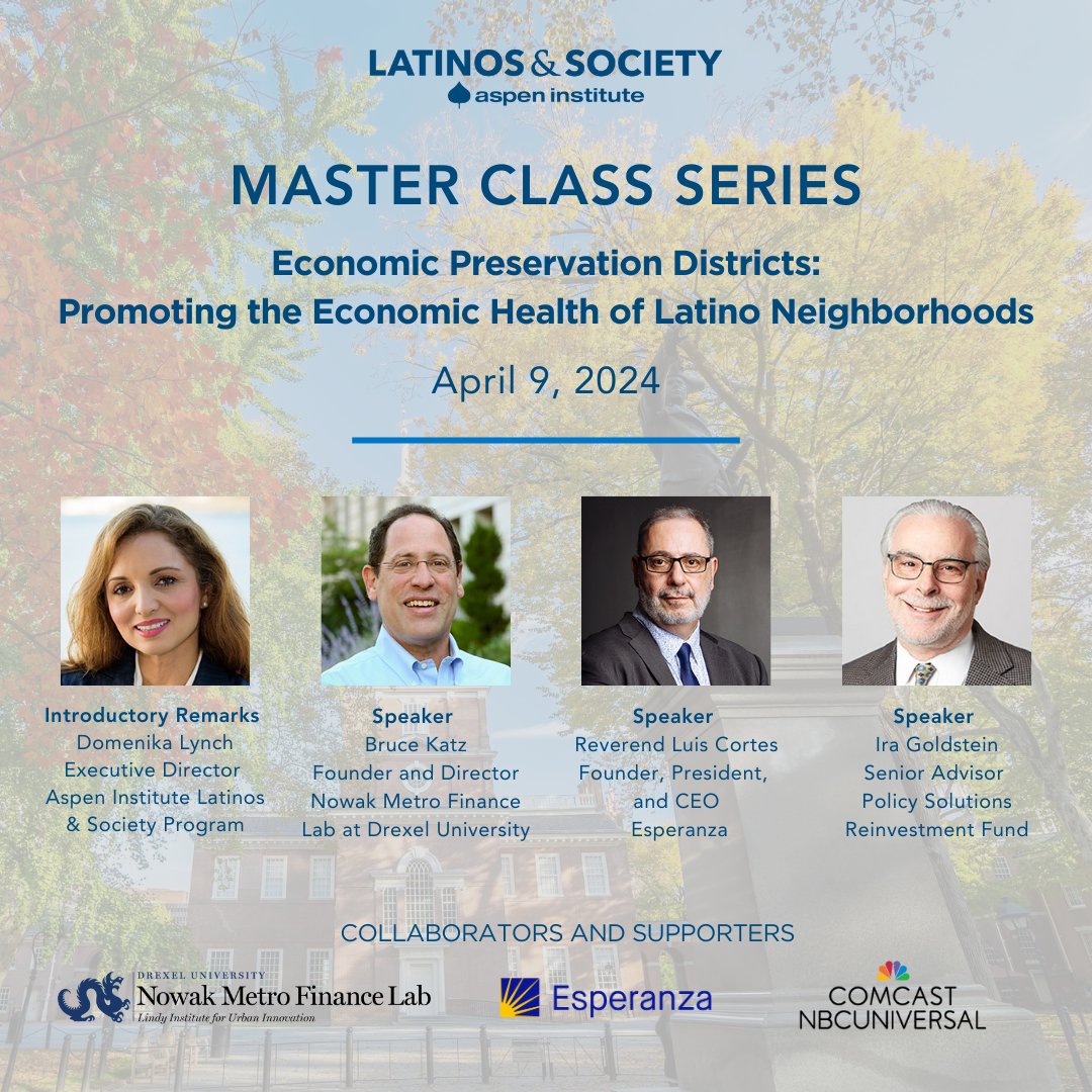 Latino neighborhoods face threats of displacement due to disinvestment and market shifts. Join our #MasterClass on 4/9 to learn strategies for preserving cultural communities and supporting local businesses in Eastern North Philly. bit.ly/3TleBXw
