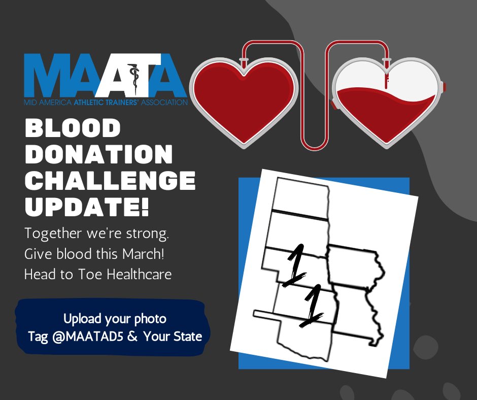 Let’s close out National Athletic Training Month with a few more photos! ✅donate blood ✅tag @MAATAD5 ✅tag your state! @NoDakATA @SoDakATA @NSATA @KansasATS @OKATC @IowaATSociety @MOATA1984