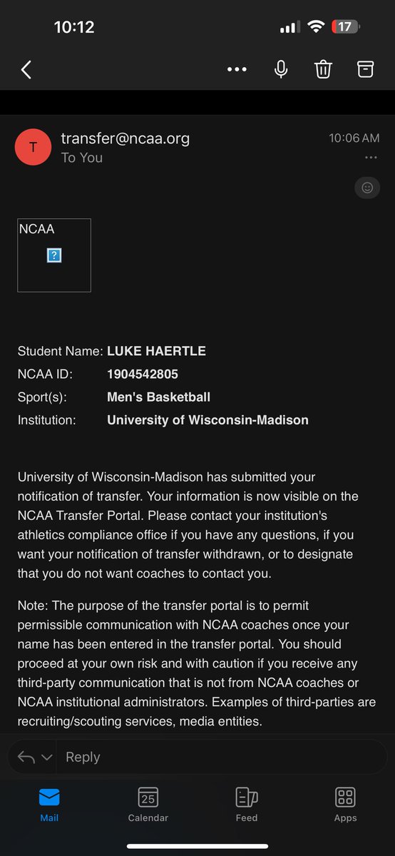 Thank you Madison for the past two years! I am entering the portal with 3 years of eligibility left!