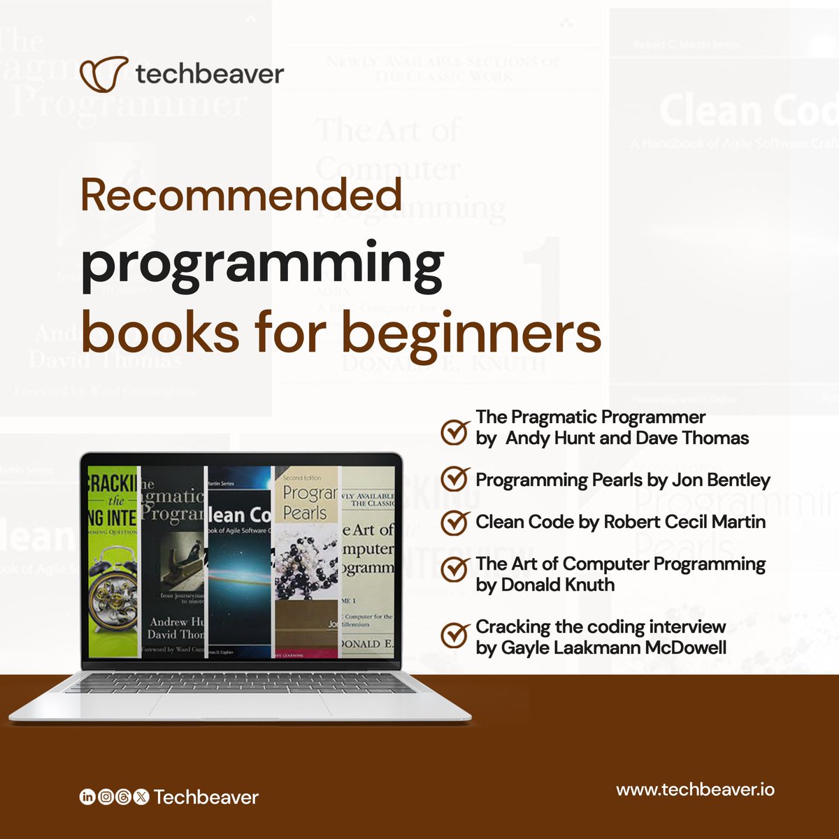 techbeaver_io's tweet image. For the aspiring techies, whether you&apos;re just starting or leveling up, these programming books can increase your productivity.  
Tag a fellow Techie who&apos;s ready to level up their skills!
 
#TechReads #ProgrammingExcellence #Connect #TechLiteracy #Techbeaver
#buildinginpublic