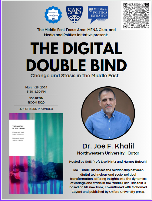 Happening this Thursday! Join @SAISmpi for a discussion with Prof. @joekhalil on The Digital Double Bind. We'll unpack the technological, regional, and socio-political factors that shaped - and are shaped by - the Middle East's digital turn. Register: eventbrite.com/e/the-digital-…