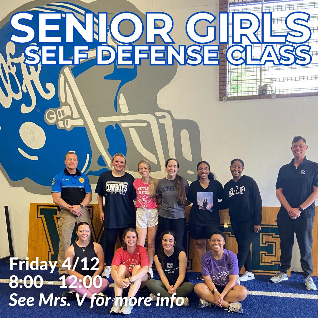 Senior Girls!

The annual Self Defense class is being offered on Friday, April 12th from 8-:00am 12:00pm this year! 

We will be learning from the best in the Burr Building. Talk to Mrs. V for more info!

#whitehousebdp #bdp #bluedevilpride