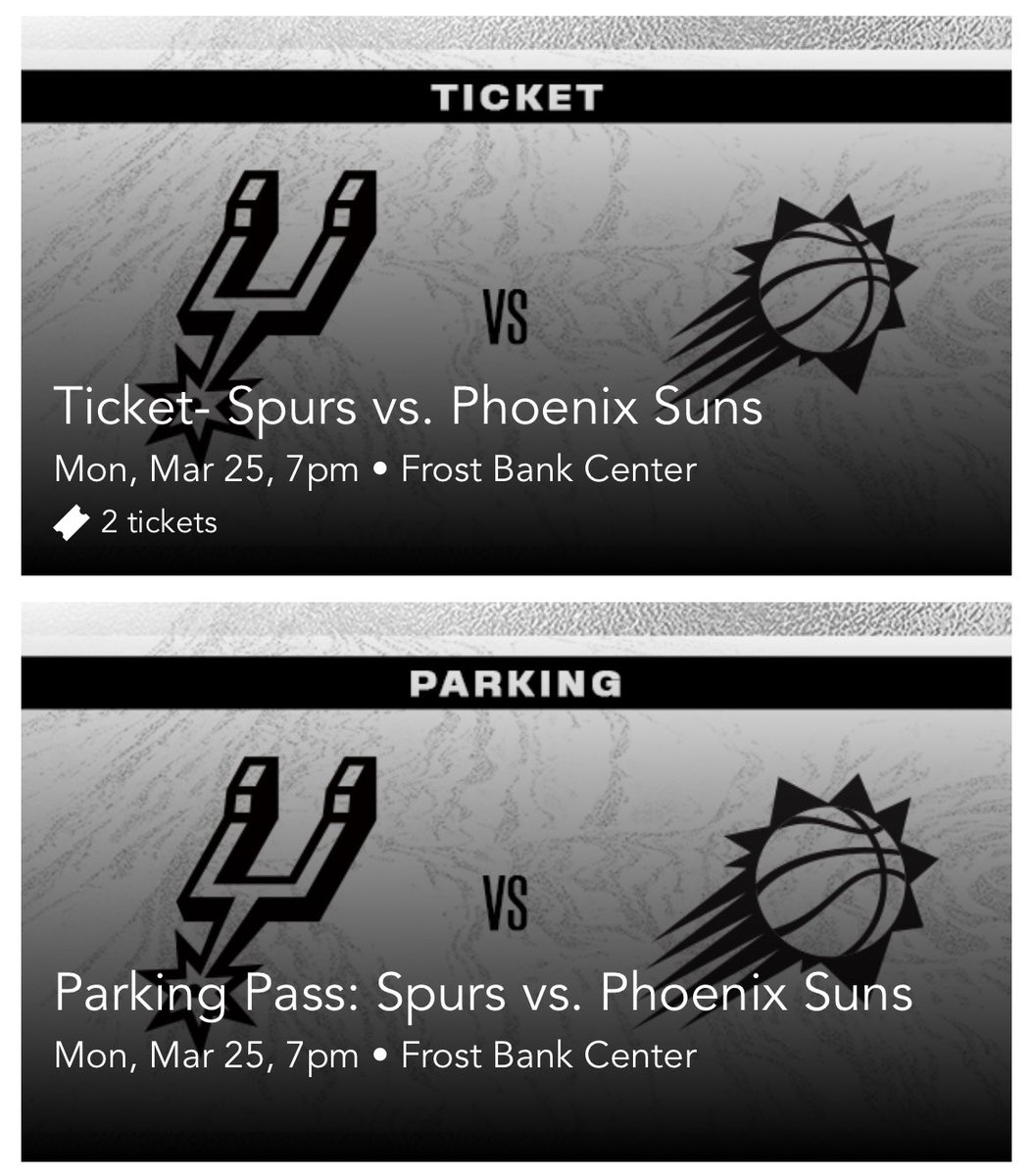Spurstixplug's tweet image. 🚨2 SECTION 105 TICKETS + 1 PARKING PASS FOR SPURS V. SUNS TONIGHT🚨 DM! #GOSPURSGO #PORVIDA #SpursTickets #SpursvSuns #STP