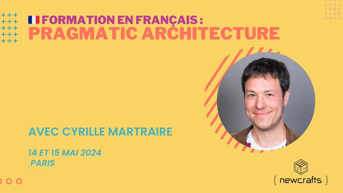 We have a 🇫🇷 Pragmatic Architecture with Cyrille Martraire!

Cette formation présente la démarche et les raisonnements, introduit les concepts essentiels, dont certains empruntés au DDD, couvre les techniques et patterns clés d’architecture: buff.ly/4crvXuH