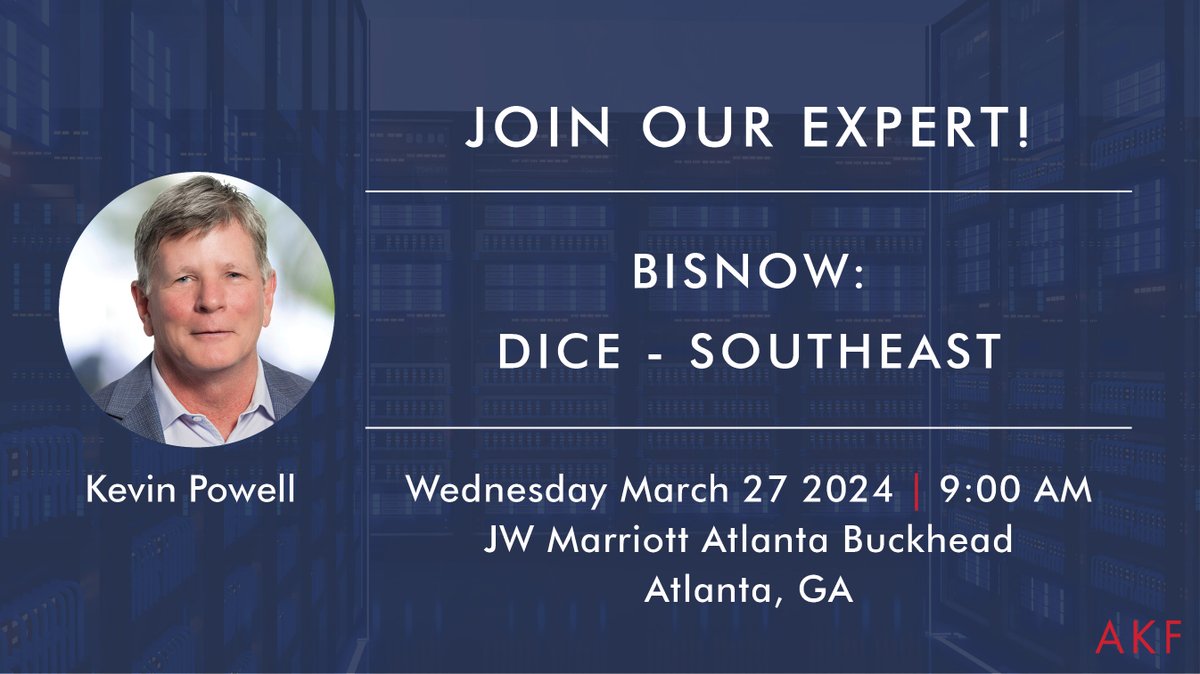 Connect w/Kevin Powell on Wed. at @Bisnow #DataCenter Investment Conference & Expo (DICE) Southeast. We're excited for this chance to explore the latest development, infrastructure & tech trends in #CriticalSpace environments! lnkd.in/dNHR5KkT #BisnowDICE #MissionCritical