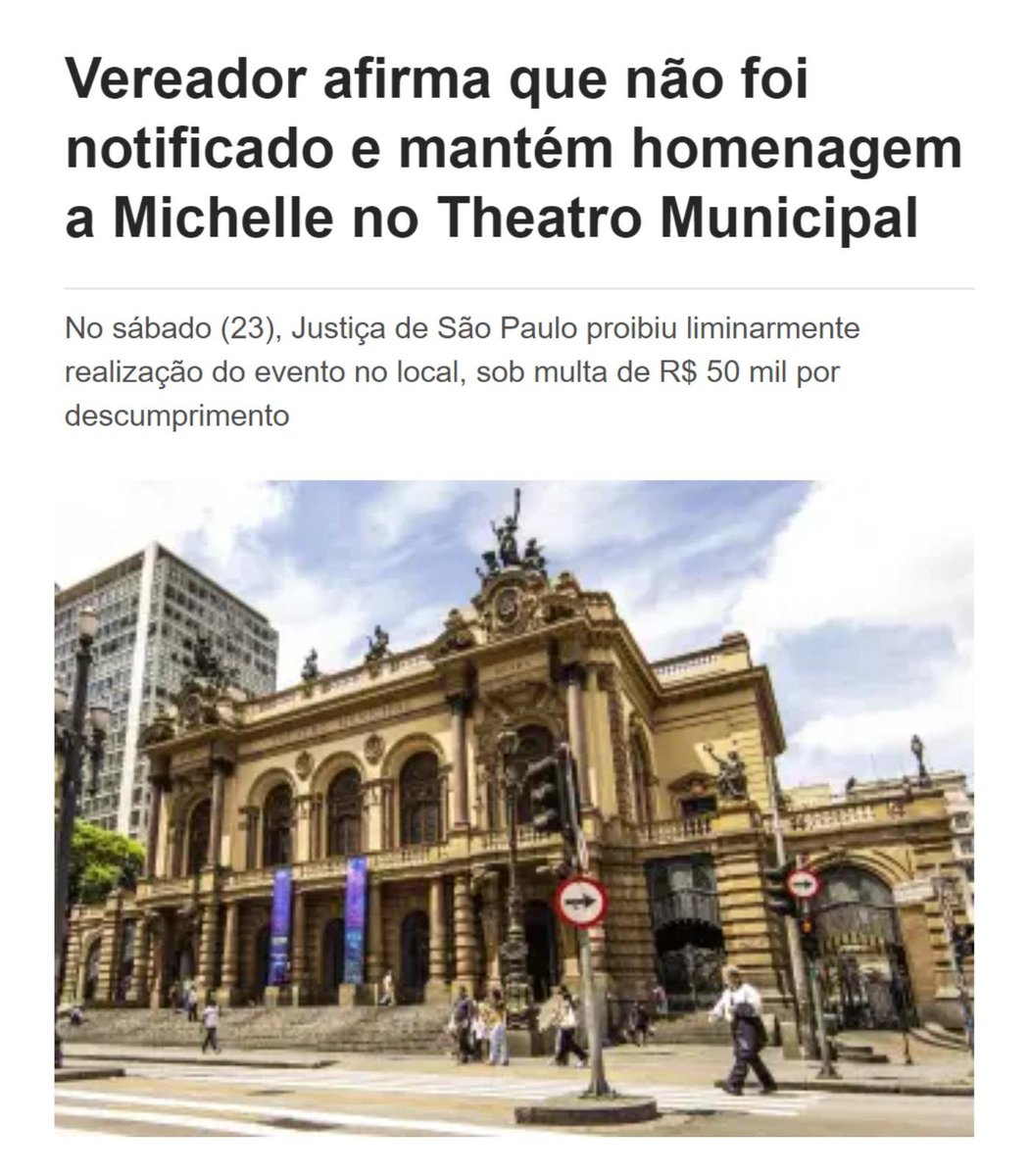 🚨 Por apoio de Bolsonaro, Prefeitura de SP quer enfrentar a Lei e a Justiça O entorno de Ricardo Nunes quer DESOBEDECER a decisão que barrou a homenagem à Michelle Bolsonaro no Theatro Municipal. Vem cá ver o absurdo que os bolsonaristas estão planejando cometer 👇🏾 1⃣ A