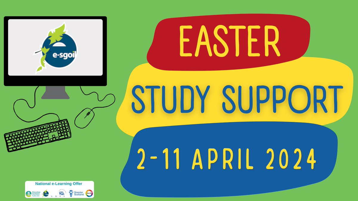 📢Calling all S4-6 pupils! 📢
One week to go before e-Sgoil's 2024 Easter Study Support programme starts. 
Live, interactive and FREE, these webinars cover a wide range of subjects at all levels and will support you ahead of final exams. See ⬇️ 
 e-sgoil.com/senior-phase/e…