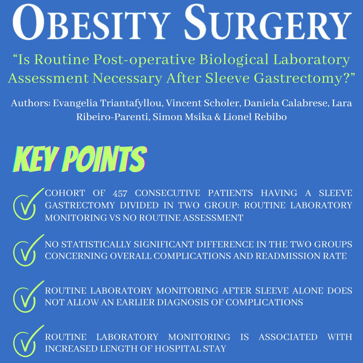 BEST PAPERS MARCH ISSUE: 'Is Routine Post-operative Biological Laboratory Assessment Necessary After Sleeve Gastrectomy?' DOI: doi.org/10.1007/s11695… FREE DOWNLOAD: rdcu.be/dCpfW