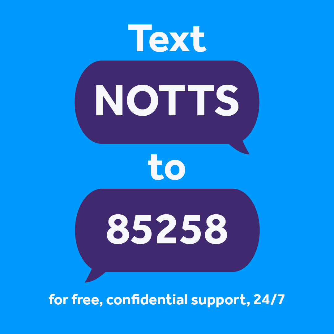 Don't forget... If you need support with your mental health you can text NOTTS to 85258 for free, confidential support, 24/7. 📲 Please share with our children and young people in #Nottingham and #Nottinghamshire #NottAlone #YouAreNotAlone #SHOUT #MentalHealthMatters