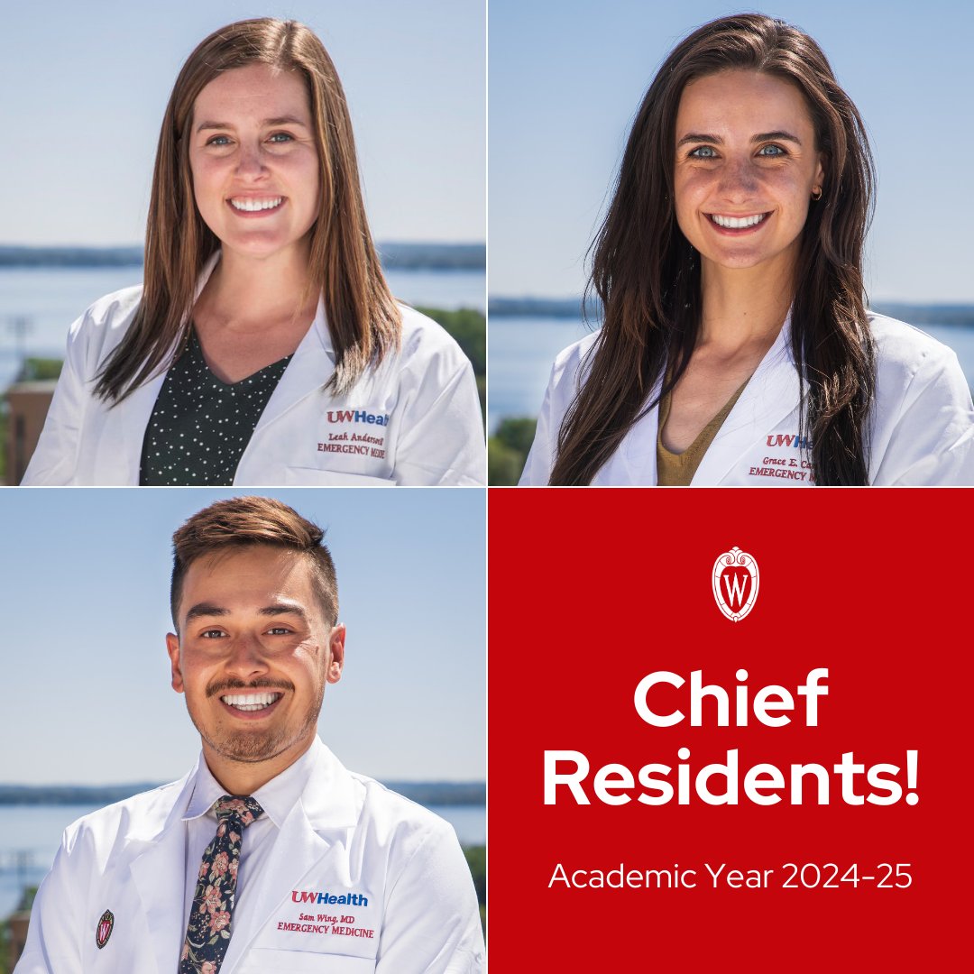 Presenting our 2024-2025 Chief Residents 🎉 Leah Anderson, MD Grace Carey, MD Sam Wing, MD, MS Congrats to our new chiefs! We're looking forward to great things in the year to come 🙌 @UWEmerMed