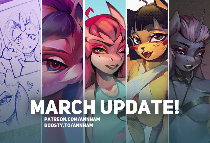 I've done a good job this month, I've painted a lot of art. And I also made alternative versions of them, step-by-step GIFs and even recorded a speedpaint. All of the above and the art in good quality are already on my Patreon and Boosty!