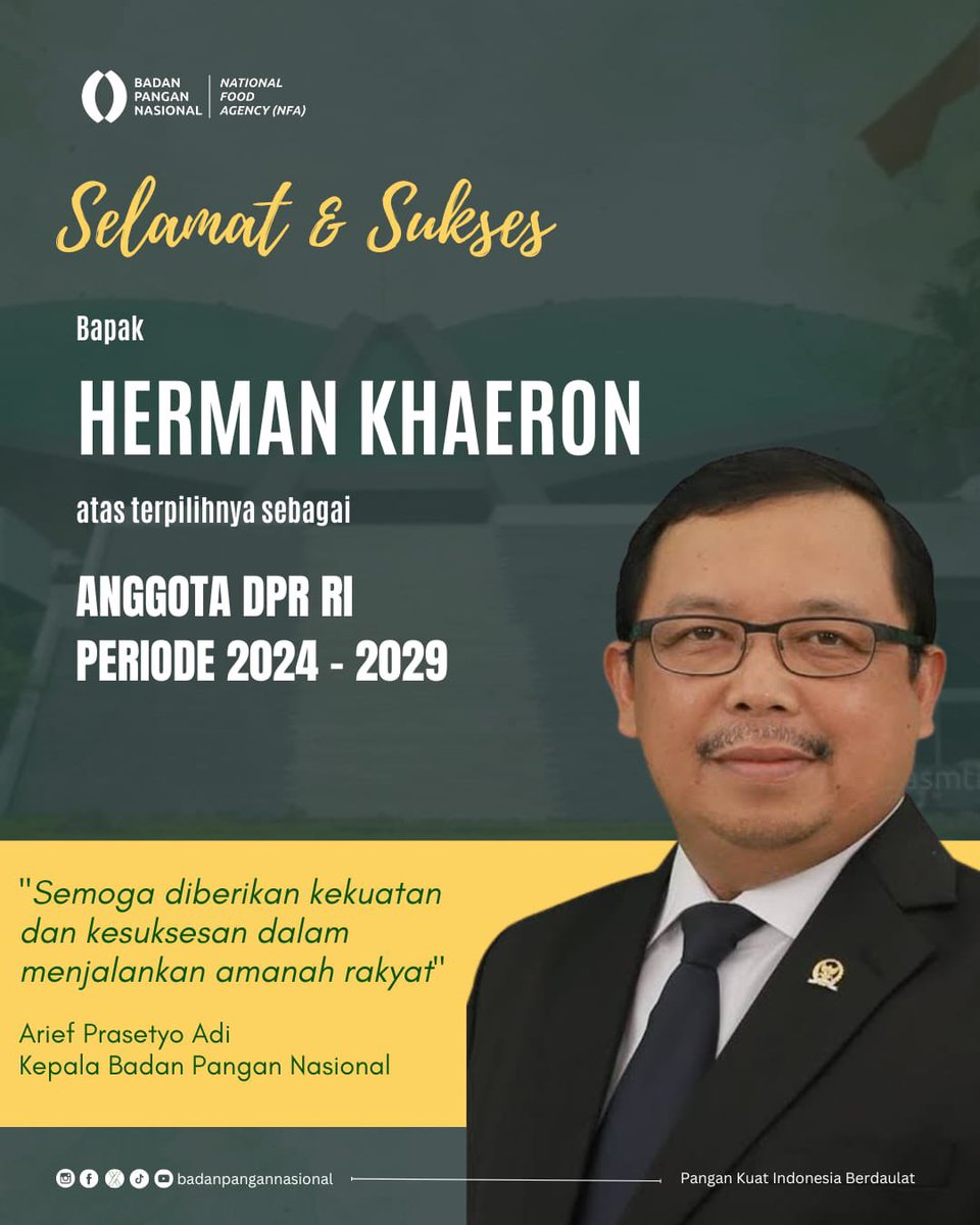 Terimakasih Kepada Pengurus DPP Himpunan Alumni IPB, Pengurus Asbenindo, dan Kepala Badan Pangan Nasional RI, atas ucapan dan do'anya, semoga kita semua diberikan kesuksesan dalam mengemban amanah rakyat.