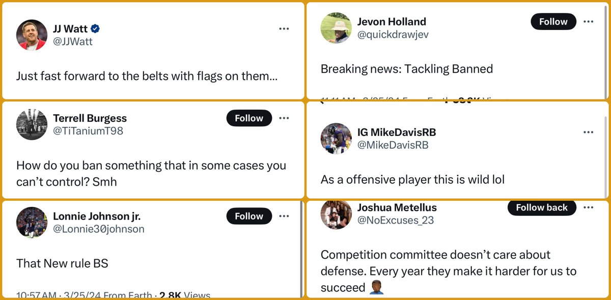 NFL players reacting to the league banning the hip-drop tackle...
