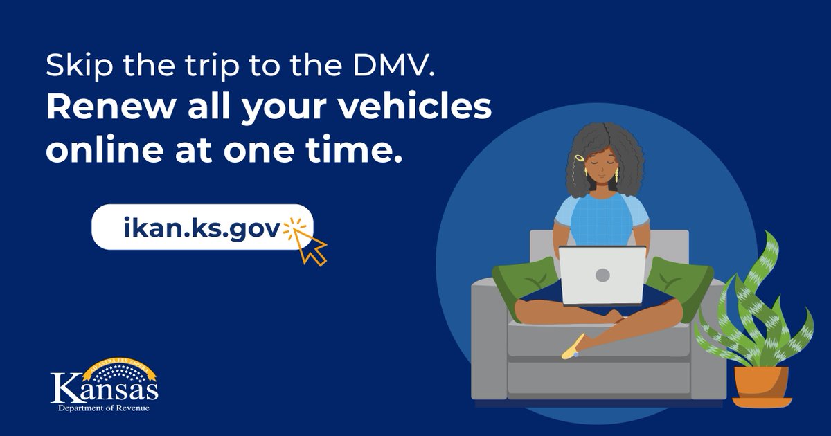 Ready, set, renew! 

Keep your cars on the road with iKan. 
Renew all your vehicles online at one time with ikan.ks.gov.