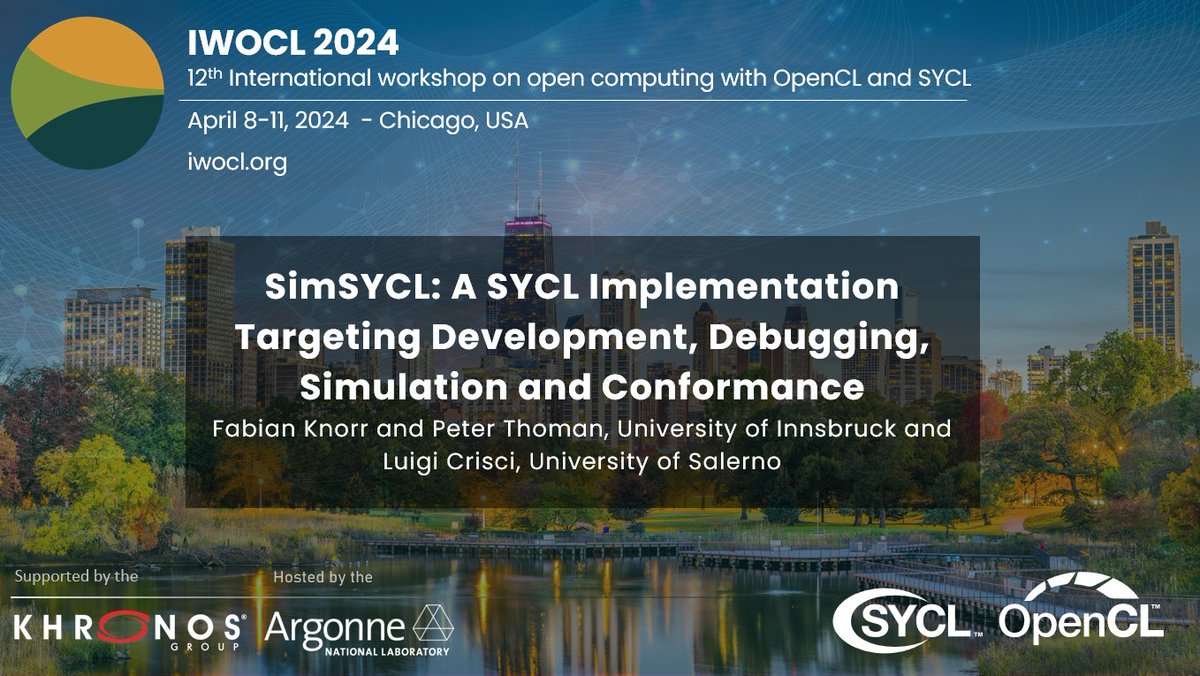 IWOCL (@iwocl) on Twitter photo Members from U. of Innsbruck and U. of Salerno will present on SimSYCL, a SYCL implementation targeting development, debugging, simulation, and conformance at IWOCL 2024! Learn more about this session and the full agenda at: iwocl.org/iwocl-2024/pro…
<a href="/uniinnsbruck/">@uniinnsbruck@social.uibk.ac.at</a> <a href="/UniSalerno/">Università Salerno</a> Members from U. of Innsbruck and U. of Salerno will present on SimSYCL, a SYCL implementation targeting development, debugging, simulation, and conformance at IWOCL 2024! Learn more about this session and the full agenda at: iwocl.org/iwocl-2024/pro…
<a href="/uniinnsbruck/">@uniinnsbruck@social.uibk.ac.at</a> <a href="/UniSalerno/">Università Salerno</a>
