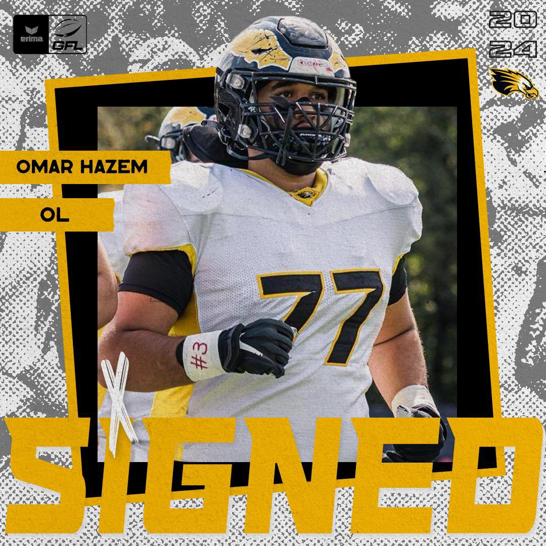 Wir freuen uns, dass mit Omar Hazem einer unserer talentiertesten O-Liner mit uns den nächsten Schritt geht und sich unserer GFL-Mannschaft anschließt. In den letzten beiden Jahren erreichte er mit den GFL-Juniors den Junior Bowl. 2024 wird er nun Teil des Beschützerquads unseres