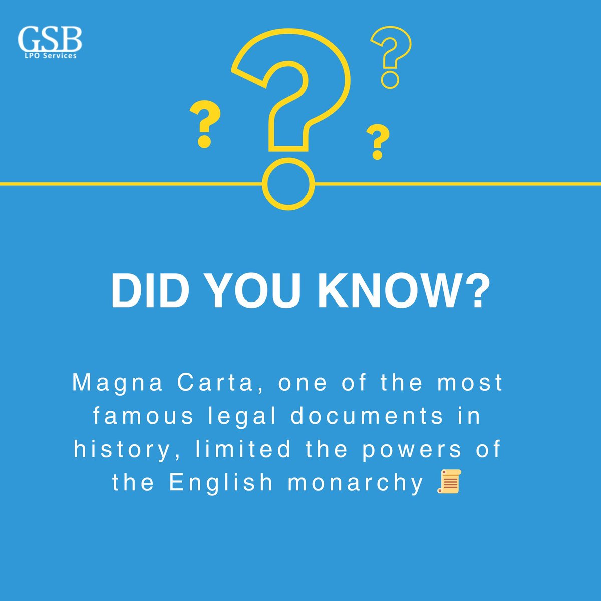 GsbLPOServices's tweet image. The Magna Carta, signed in 1215,  is one of the famous legal documents in history. It limited the powers of the English monarchy &amp;amp; reshaped our constitutional law. That&apos;s Magna Carta&apos;s impact on our legal heritage! For More Visit: buff.ly/3IPVqQM

#gsblpo #lposervices