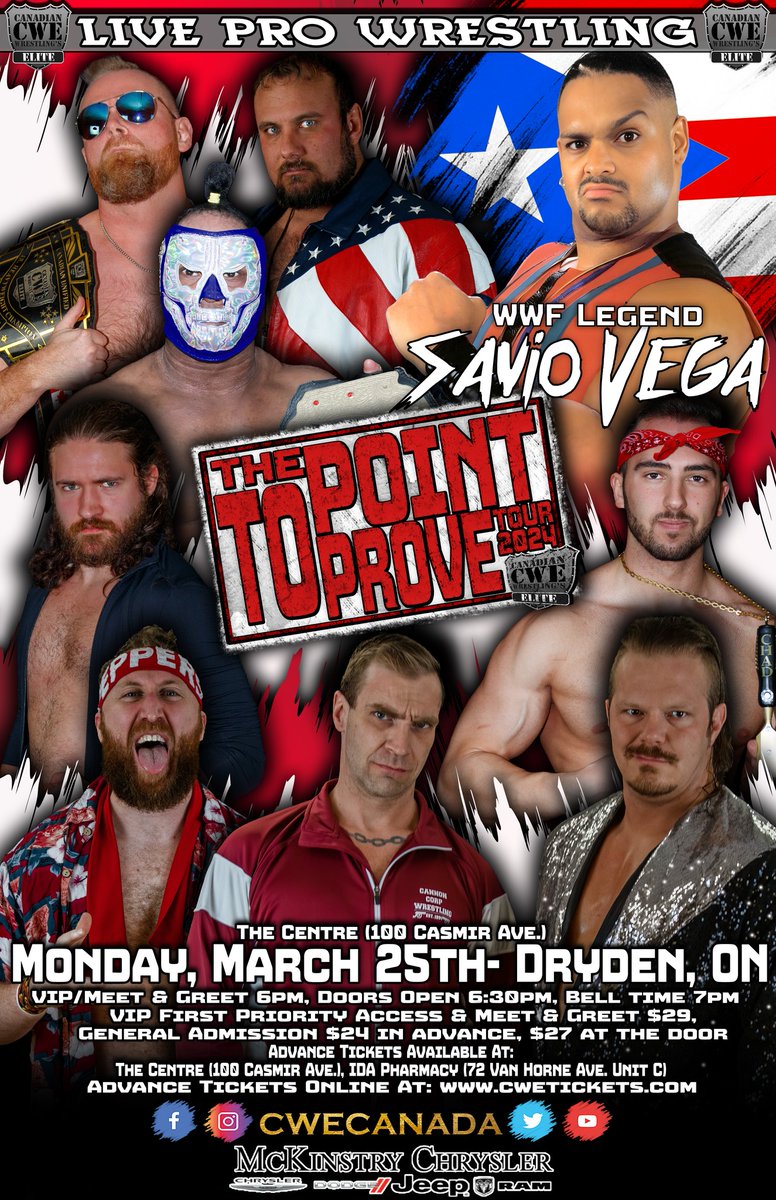 TONIGHT! @CWECanada #Dryden #Ontario Ft #WWF #Legend @SavioVega @HotshotDannyD @ronnieattitude @josh_cheeks @sammypeppers_ @shaunmartens @kevinjhcannon 'The Zombie Princess' Jimmy Jacobs, & much more! #cwe #wrestling