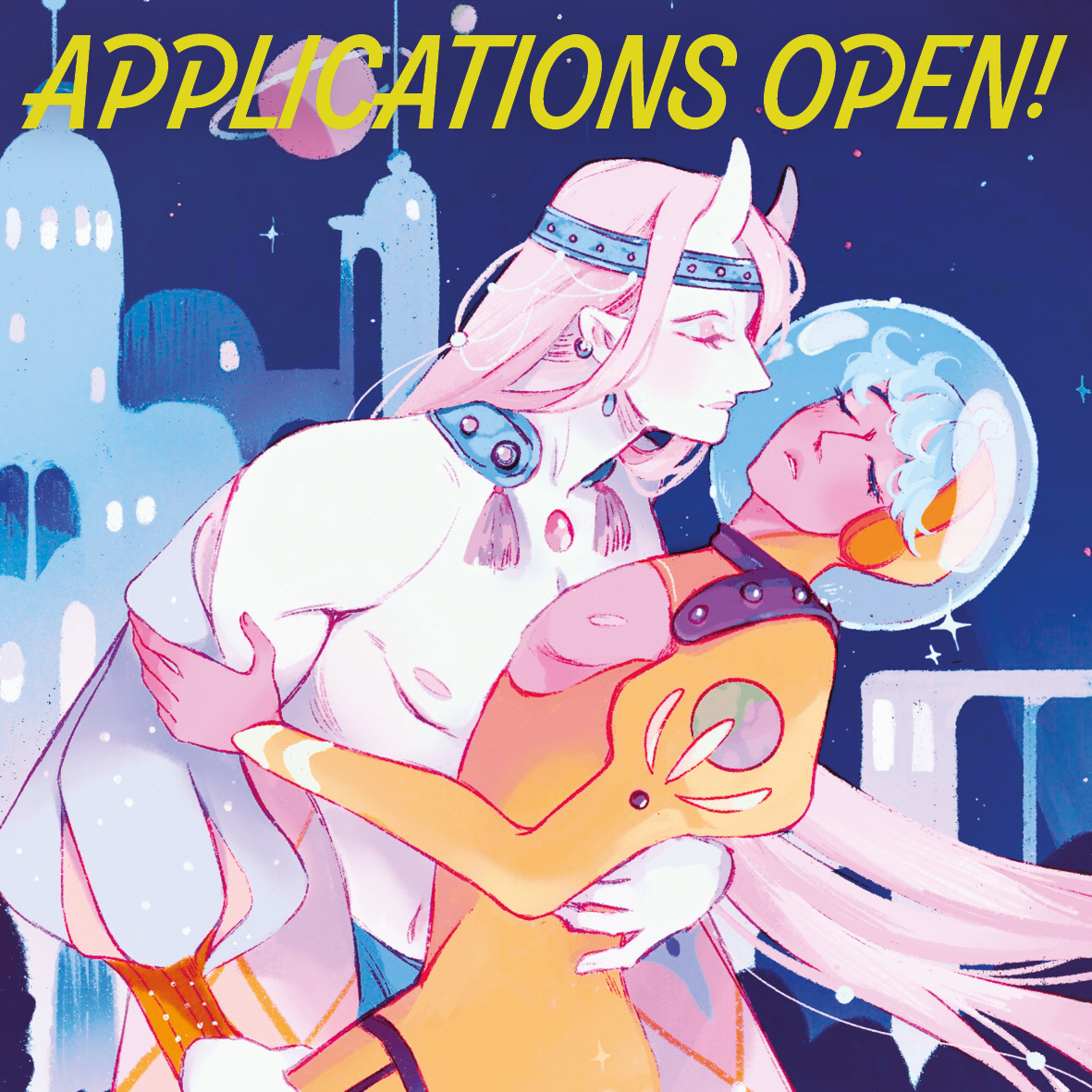 APPLICATIONS OPEN: Artist apps for our LGBT/POC inclusive pulp sci-fi book are open until March 29th at noon eastern! We’ll close apps if we hit 1000 submissions so please get yours in soon. If the sub-tweet with the link is not there, it means applications have closed.