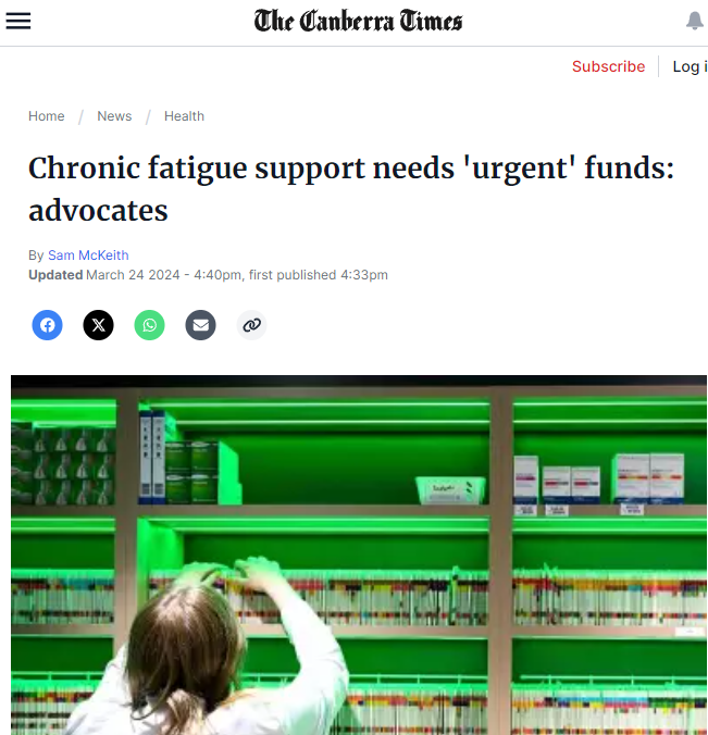 TomKindlon's tweet image. "Chronic fatigue support needs 'urgent' funds: advocates"
canberratimes.com.au/story/8566573/…
Emerge Australia CEO said the group would travel to Canberra on Wednesday to push for funding to be made available for the thousands living with #MyalgicEncephalomyelitis/ #ChronicFatigueSyndrome
1/