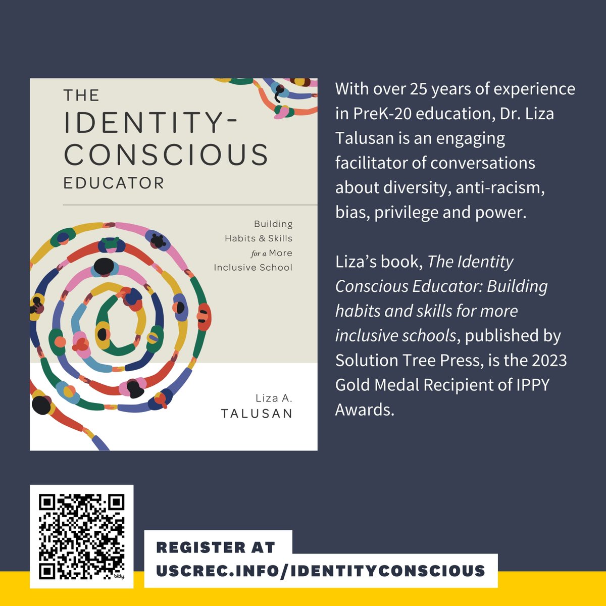 TODAY IS THE DAY! We're launching the first session of our Book Talk Series with Liza Talusan at 4 pm PST. Register here for today: uscrec.info/identityconsci… Make sure to also save the date for April 29 & June 3 for the next sessions with Ali Michael & Toby Jenkins!
