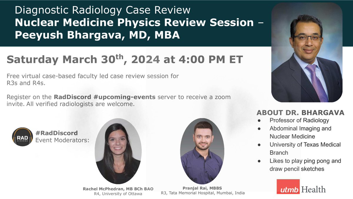 Nukes Review Session NOT RECORDED (live only) Dr. Peeyush Bhargava @MdPeeyush @NuclearMD @UTMBRadiology Sat Mar 30, 2024 4PM ET @DrOverfieldMD @totallyskates @garciapiresmd @FatimaElahi21 @DrCamHenry @MarcusKonner @Rads_is_rad @DavidLPayneMD @yiaimerose @JosephGeorgeAy