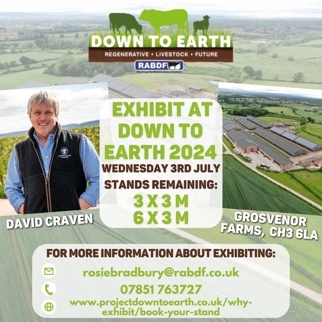 Are you looking to exhibit at Down to Earth 2024? With exhibitor spaces filling up fast, ensure you have booked your stand at @downtoearthuk_ and join us as we head to Grosvenor Farms in Cheshire🐮🐑🌱 Visit: projectdowntoearth.co.uk/why-exhibit/bo… to book your stand today!