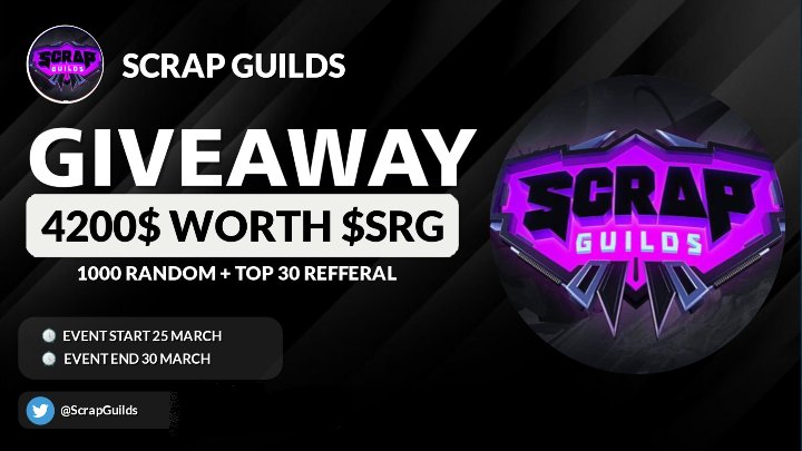 🔥 Scrap Guilds Airdrop Event 🎁 Total Airdrop Pool $4200 Worth $SRG Tokens ✅ Complete #gleam gleam.io/IopjN/scrap-gu… #Airdrops #Giveaway #crypto #airdropcrypto #airdrop