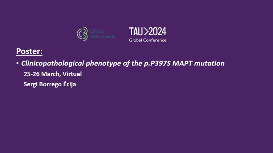 If you're joining #Tau2024🧠 don't miss the UATC poster! You can find @BorregoSergi with his poster “Clinicopathological phenotype of the p.P397S MAPT mutation” @hospitalclinic @idibaps @ISTAART