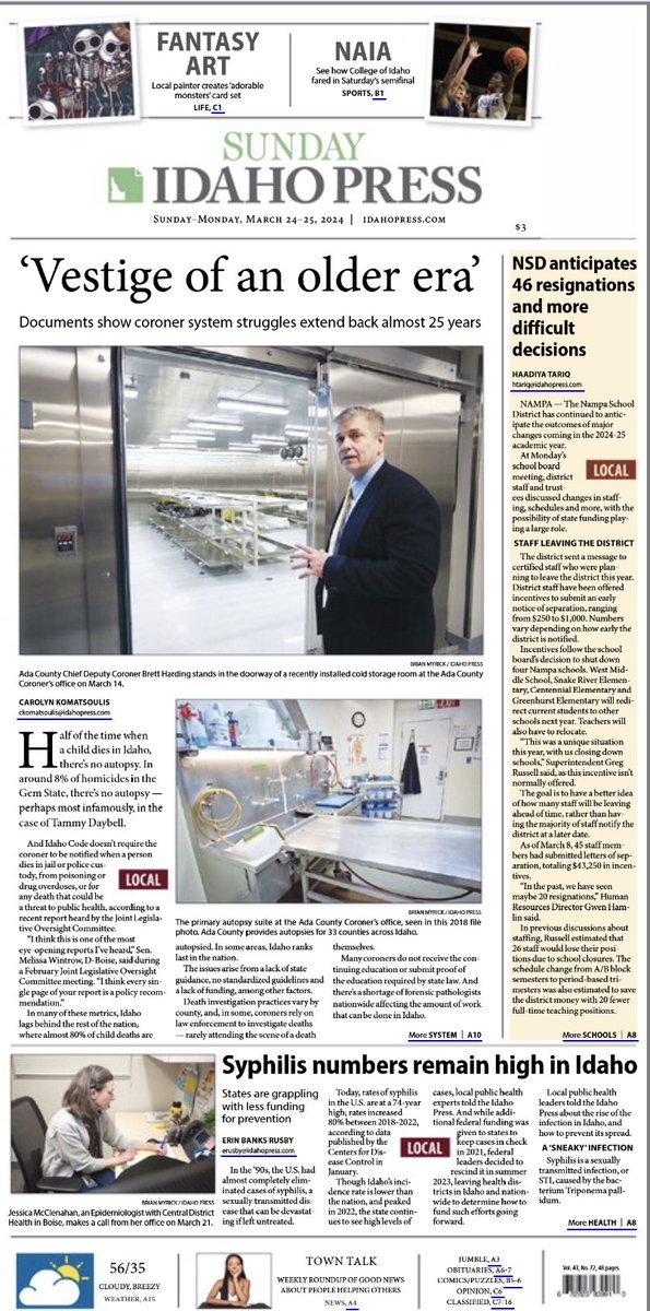 CKomatsoulis's tweet image. Nampa school resignations, coroners, the legacy of women in the area, Syphilis numbers, a parental consent bill, the prison escapes. If it&apos;s happening here, you can read about it in @theidahopress.

idahopress.com for the full stories. #readlocal
