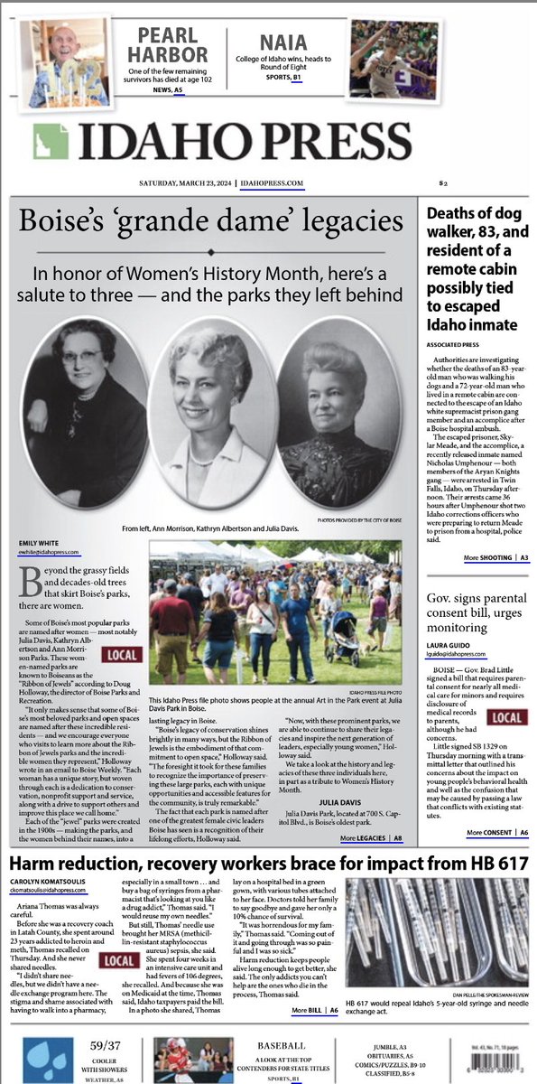 CKomatsoulis's tweet image. Nampa school resignations, coroners, the legacy of women in the area, Syphilis numbers, a parental consent bill, the prison escapes. If it&apos;s happening here, you can read about it in @theidahopress.

idahopress.com for the full stories. #readlocal