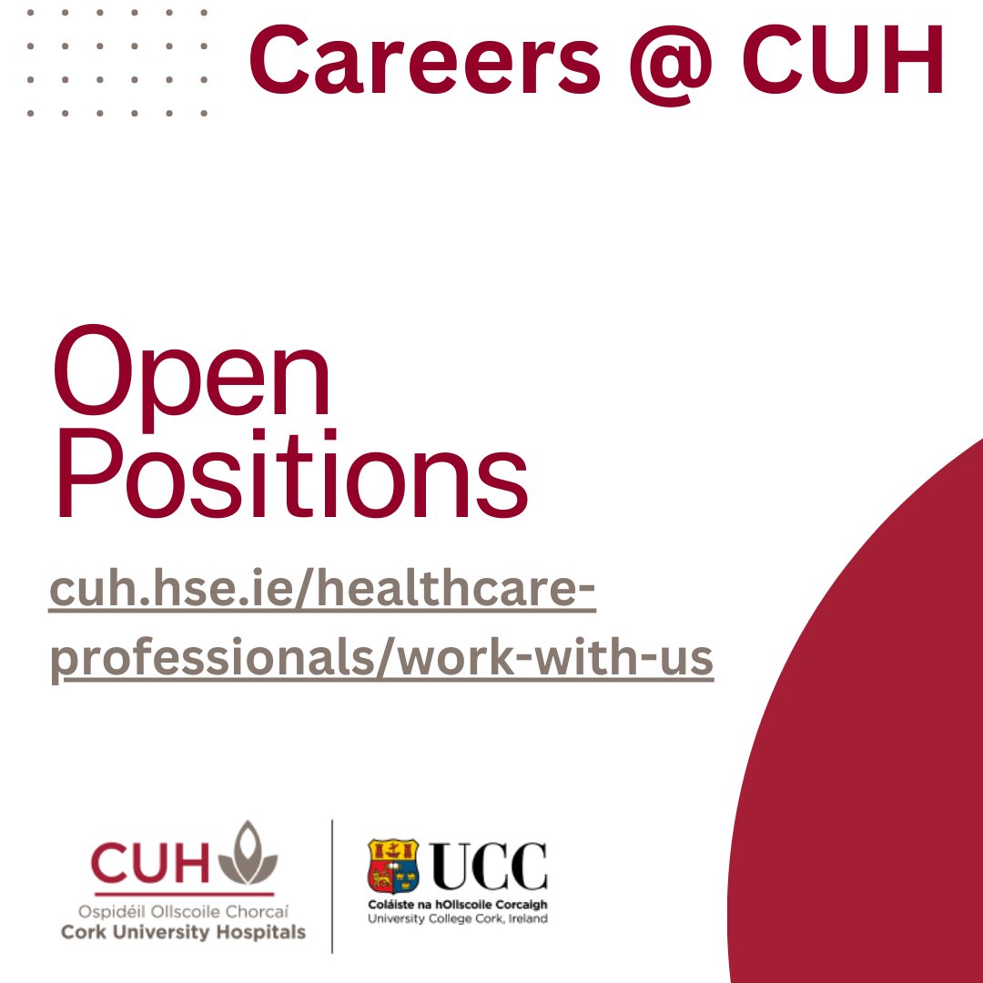 Ready to take your career to new heights in a fast-paced dynamic healthcare environment? Look no further than the CUH Group of Hospitals! cuh.hse.ie/healthcare-pro… Don't miss your chance to be part of our dedicated team - forefront of healthcare innovation! #CUH #OneTeam 🏥💼