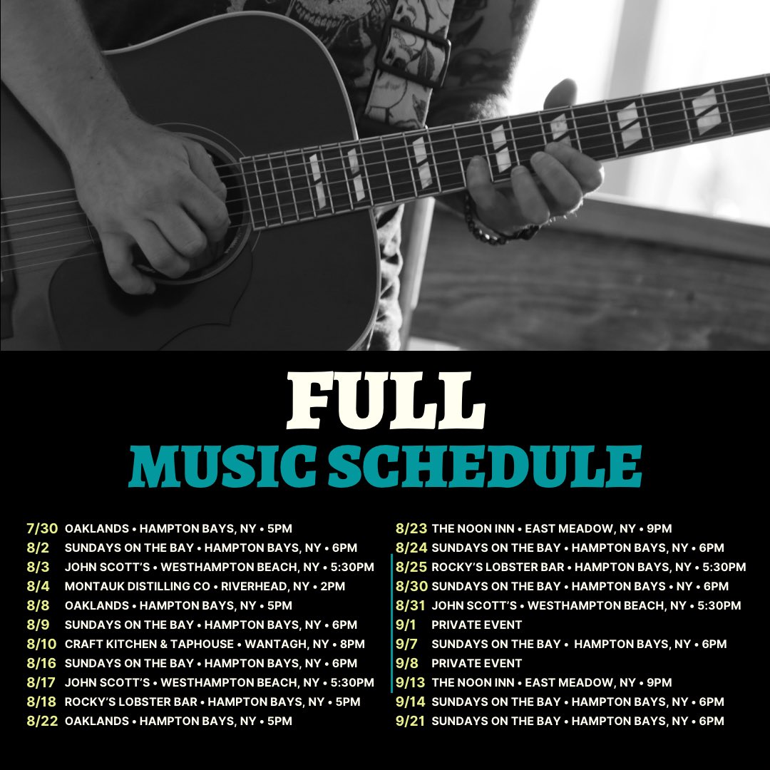 imtjfox's tweet image. Here is my entire music schedule from now until the end of September! It’s going to be an amazing few months! 🎶 
New dates/cancellations will be updated here regularly
#livemusic #ny #longisland #acoustic #gibsonguitars #acousticmusic