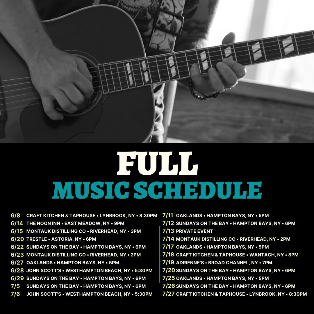 imtjfox's tweet image. Here is my entire music schedule from now until the end of September! It’s going to be an amazing few months! 🎶 
New dates/cancellations will be updated here regularly
#livemusic #ny #longisland #acoustic #gibsonguitars #acousticmusic
