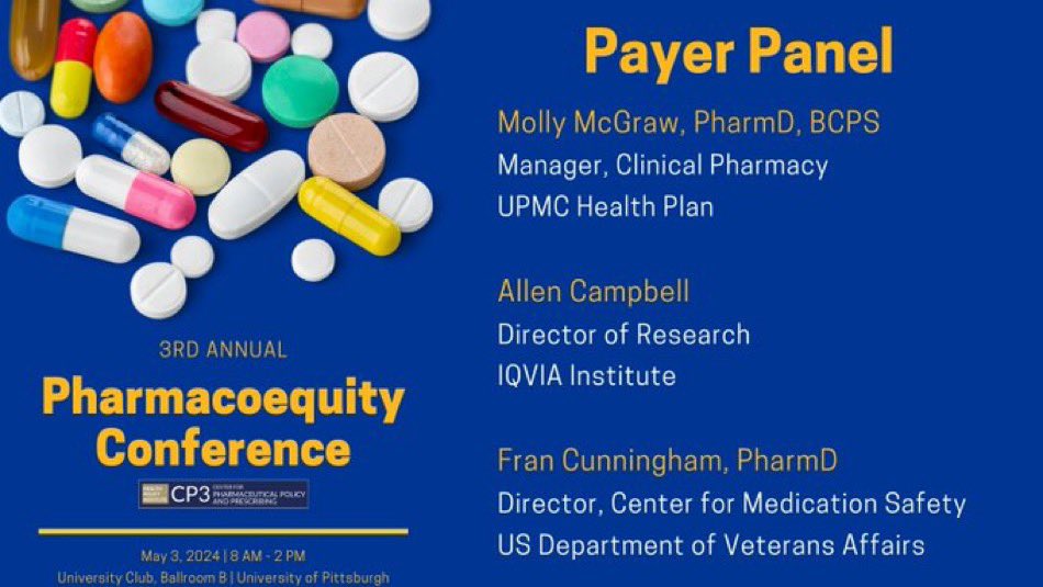 ⏰ We’re just about 5 weeks away!

🚨 And exciting news! Thanks to our sponsors we have a trainee scholarship opportunity coming soon! Follow @PittCP3 to learn more!

Register today for #Pharmacoequity2024!

📆: Friday, May 3rd
📍: In-Person @PittTweet
🔗: cp3.pitt.edu/events/pharmac…