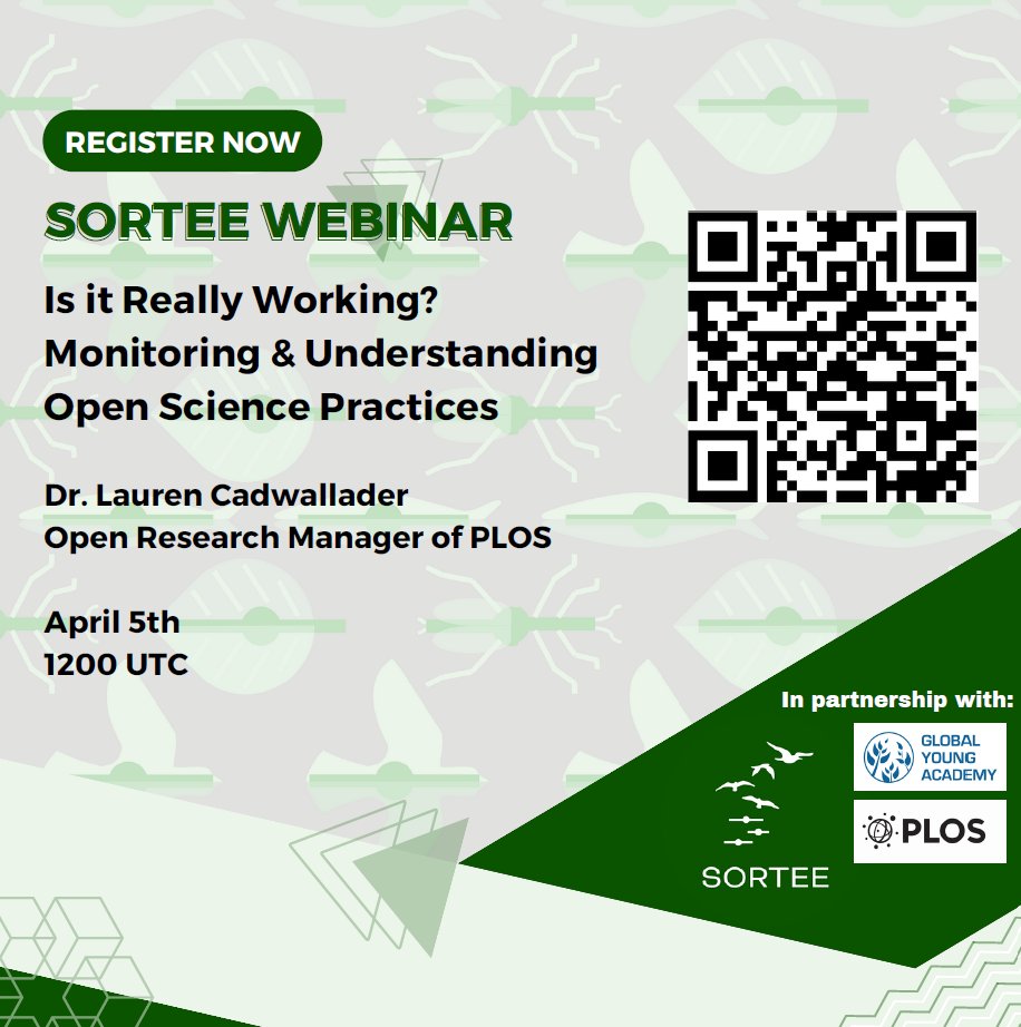 Make sure to check out our webinar next week, co-hosted by @sortecoevo and @GlobalYAcademy! Dr. Cadwallader will be speaking with us about the Open Science Indicators dataset and efforts to track and assess open science practices at PLOS.