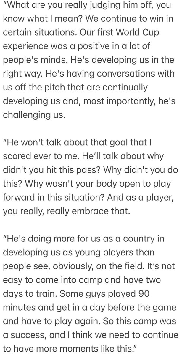 ByDougMcIntyre's tweet image. Asked Tyler Adams about #USMNT coach Gregg Berhalter after last night’s 2-0 win over Mexico. This is what he said: