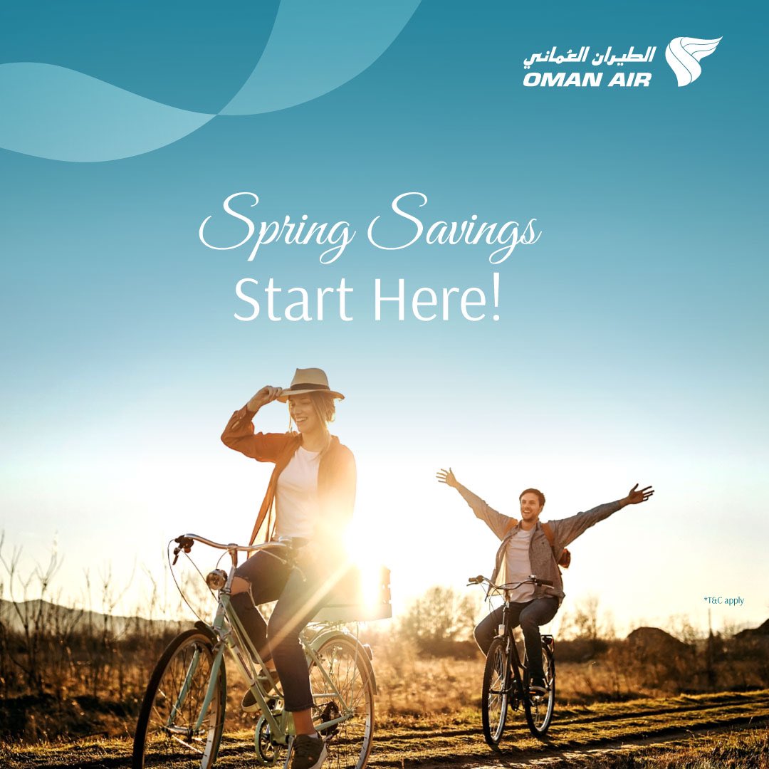 Our Spring Sale is now on with exclusive fare deals in Business and Economy Class! Book now at bit.ly/SpringSale-En #OmanAir