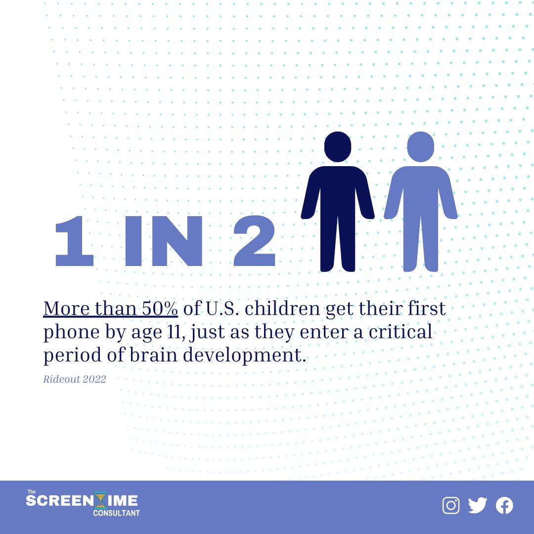 More than half of children in the United States will get their first smartphone by the age of 11 (Rideout, 2022). 

#ChildDevelopment #ParentingInsights #screentimeconsultant #screentimesolution