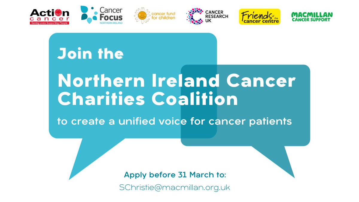 Last week to apply to join the NI Cancer Charities Coalition! If you are a cancer charity working in NI, apply to join the #NICCC by this Sunday, 31 March. Reach out to SChristie@macmillan.org.uk for more information.