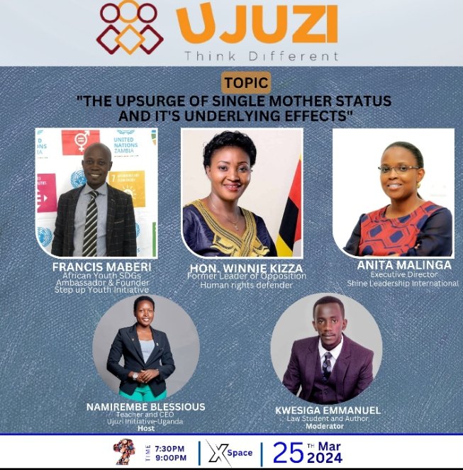 BecomingAN9767's tweet image. Just in today, Anitah Malinga Muhairwe, the national #BANG coordinator will be speaking on the UJUZI media. ♟️The upsurge of Single mother status and it&apos;s underlying effects. 🏠 Xspace  📟7:30-9:00pm. Don&apos;t miss
#VMCs
#BANGkab24