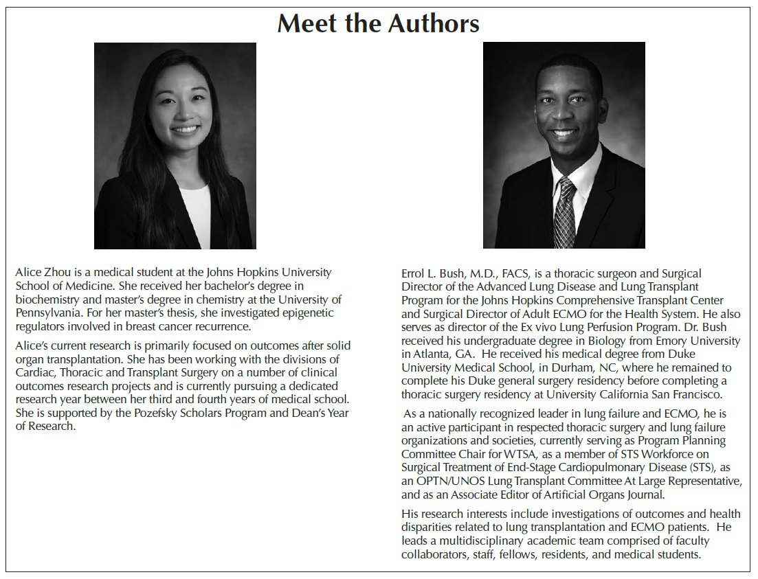 Also, Meet The Authors! First Author Alice L. Zhou and Senior Author Errol L. Bush from @HopkinsCTSurg