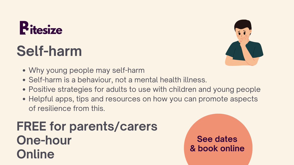 This month in our bitesize training programme that tackles a range of important issues, such as self-harm. Parents/carers and professionals are all welcome. click here to book - liverpoolcamhs.com/events/self-ha… 📆18/04/2024 🕑 10:00am - 11:00am #mentalhealth #SelfHarmPrevention