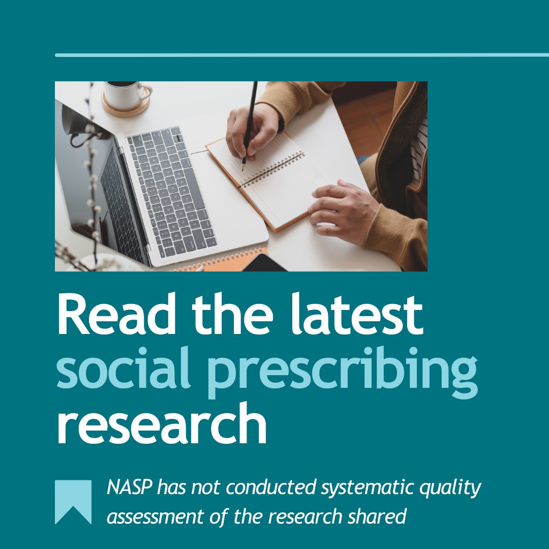 Read the latest #SocialPrescribing research Socially prescribed creative play programme: ow.ly/MfMT50R13ZF Preventing self-harm and suicide in military veterans: ow.ly/MyNG50R13ZG NASP has not conducted systematic quality assessment of the research shared