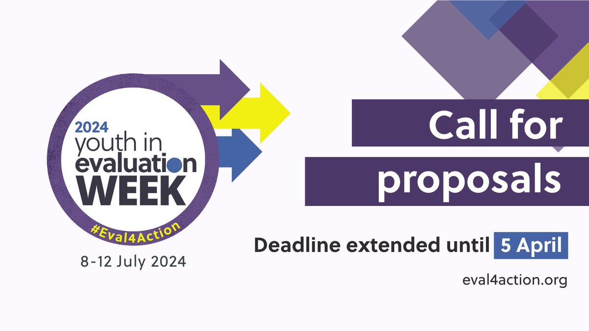 Update!

The deadline for proposals submission for Youth in Evaluation week 2024 is extended until 5 April

Don’t miss this chance to advance intergenerational partnerships in #evaluation

➡️eval4action.org/youthinevalwee…

#Eval4Action