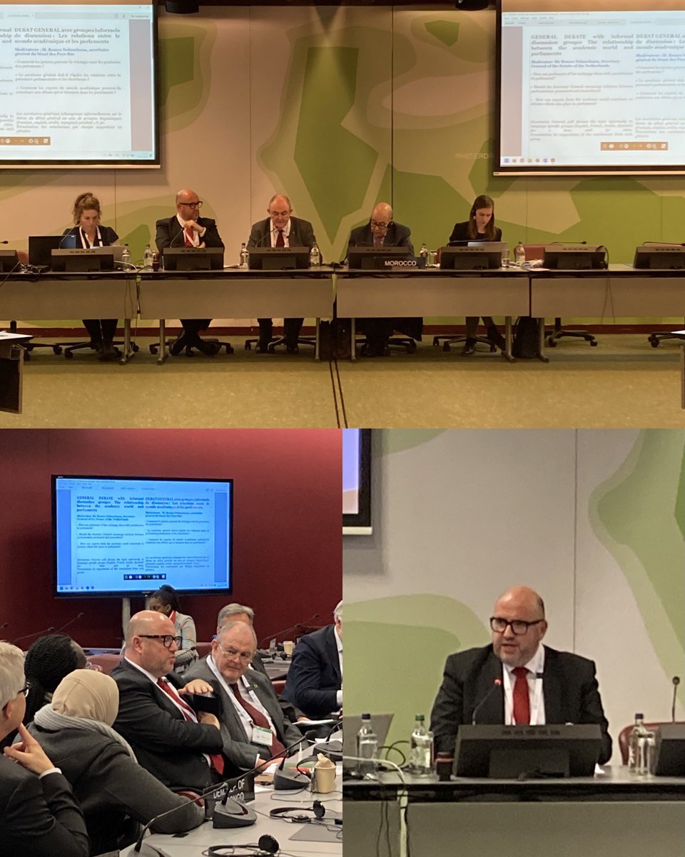 General debate on the relationship between the academic world and parliaments moderated by Remco Nehmelman Secretary General of the @EersteKamer during meeting of the ASGP #IPU148 @IPUparliament
